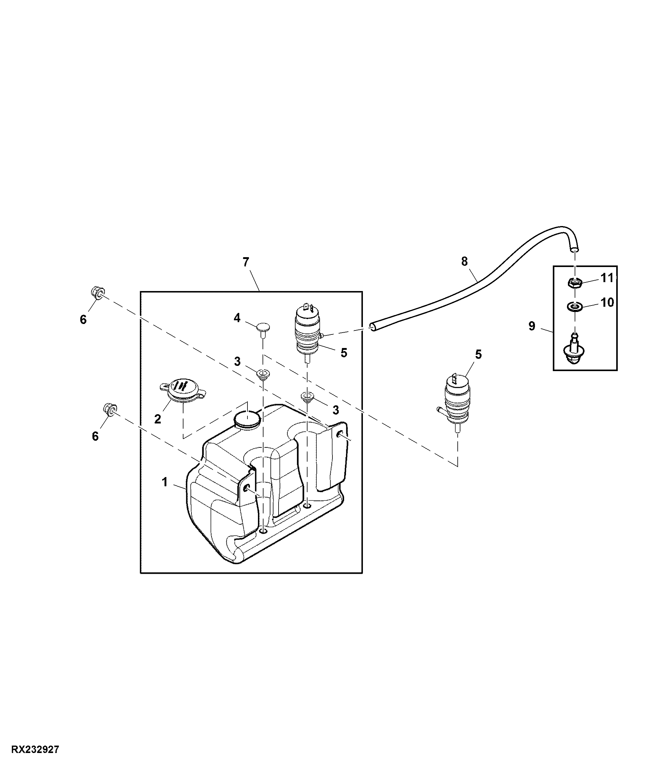 Windshield Washer System with Reservoir and Pump