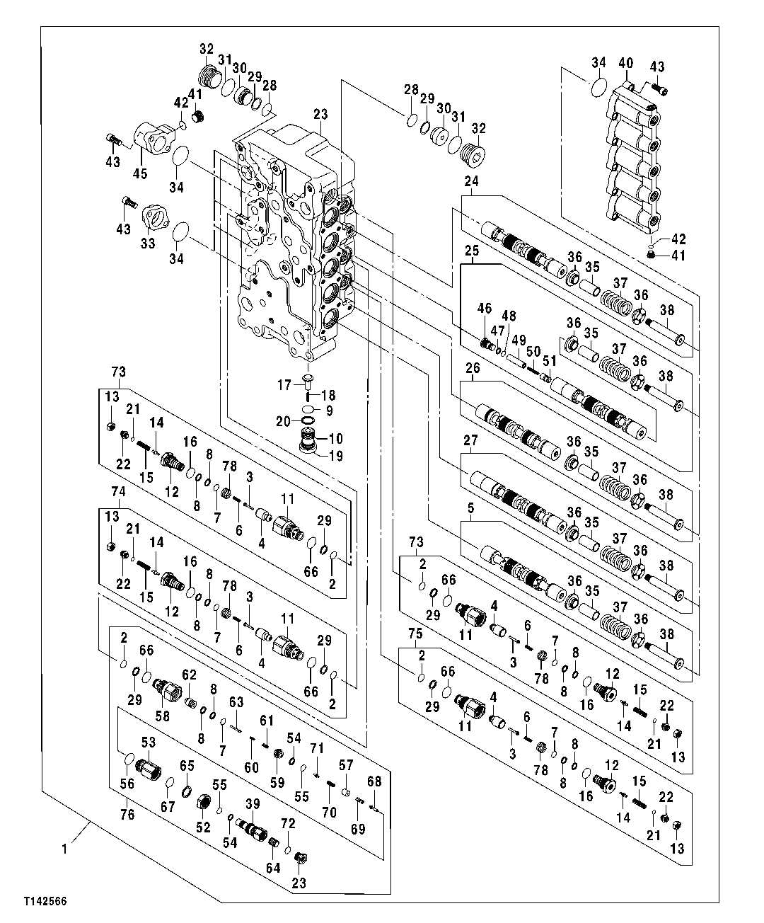 MAIN HYDRAULIC CONTROL VALVE (5-SPOOL SIDE) (CONTINUED)