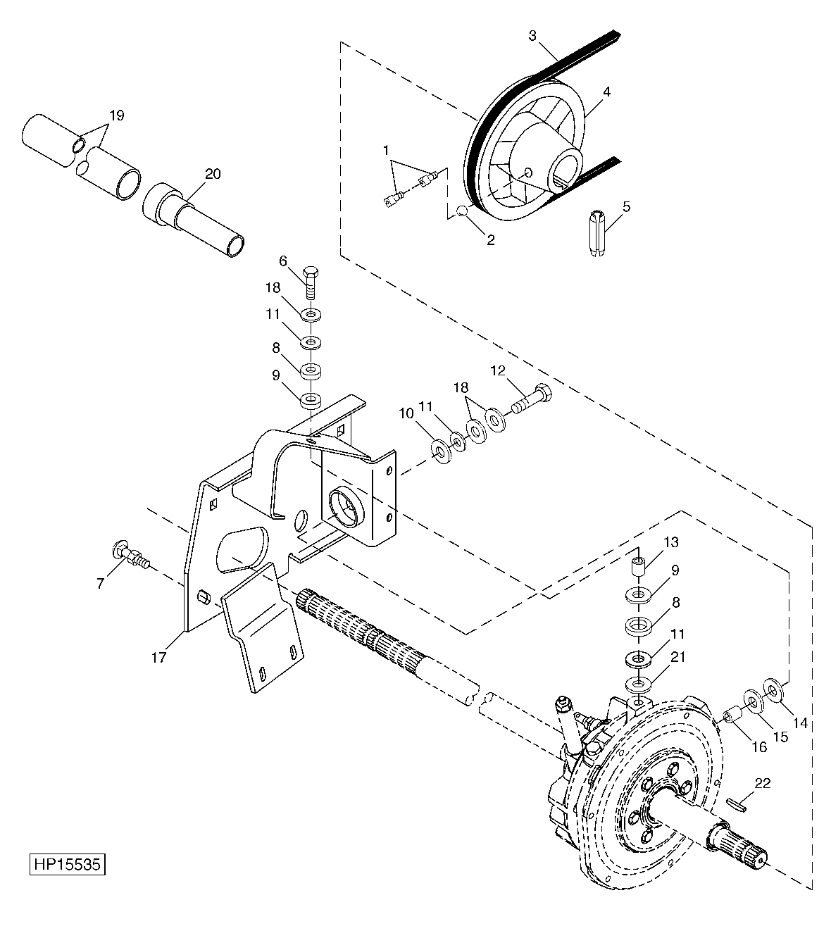 FRONT DRIVE SHAFT, SHEAVE AND MOUNTINGS (FIXED SPEED WITH REVERSER)