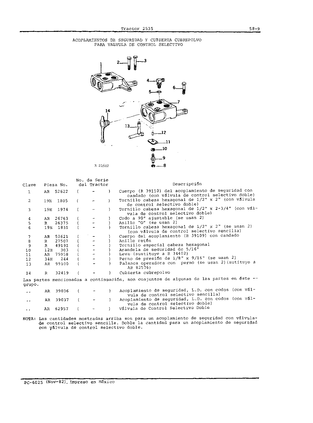 Valvula de Control Selectivo Acoplamientos y Cubierta Cubrepolvo