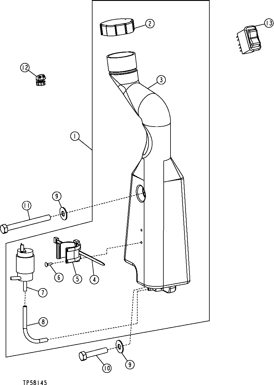 Front Windshield Washer Reservoir and Pump (Engine TT094)