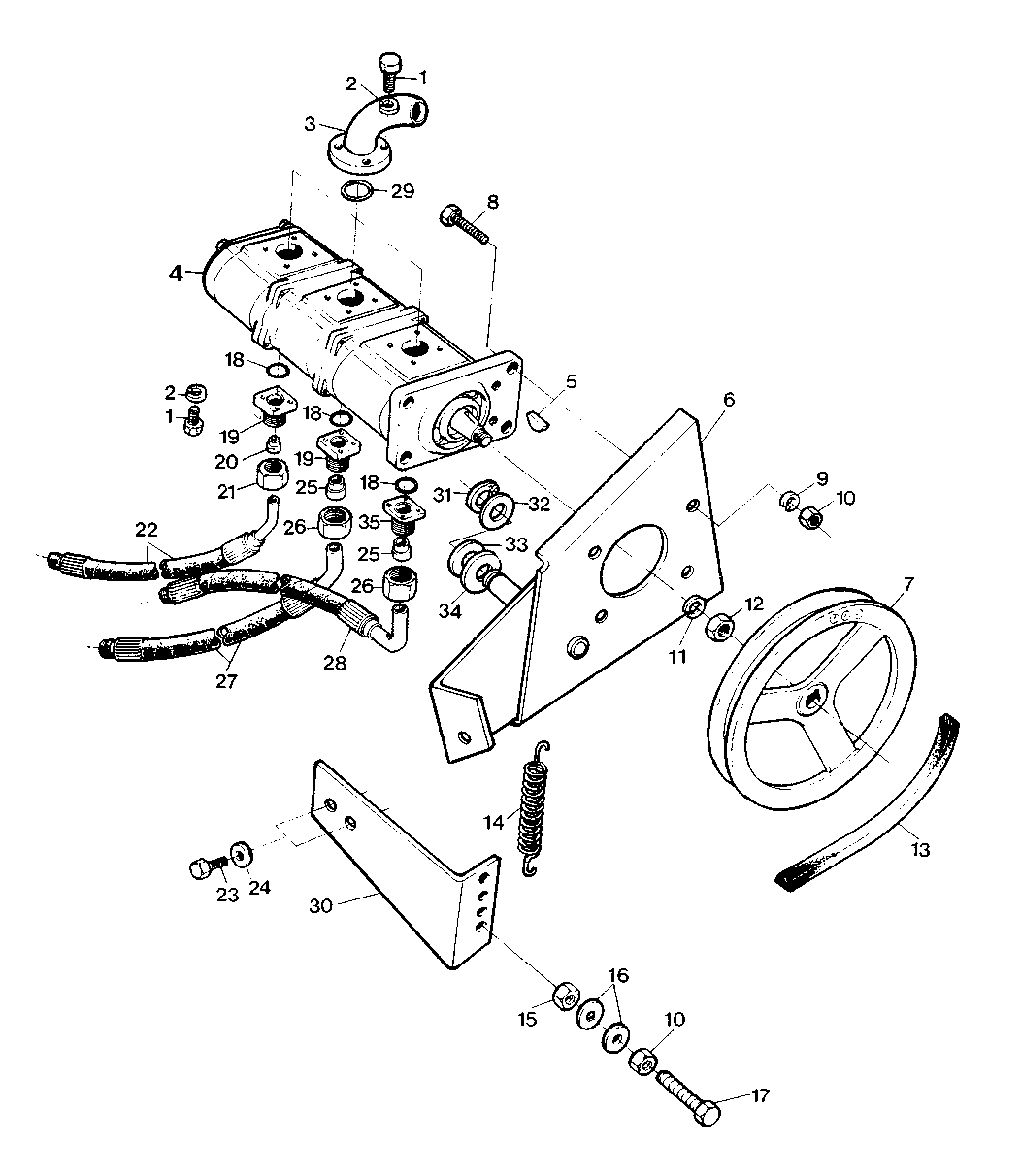 HYDRAULIC PUMP - SUPPORT AND BELT TENSIONER