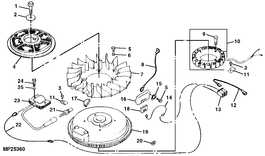 FLYWHEEL, IGNITION COIL AND STATOR (ENGINE MARKED CV460S-26511)