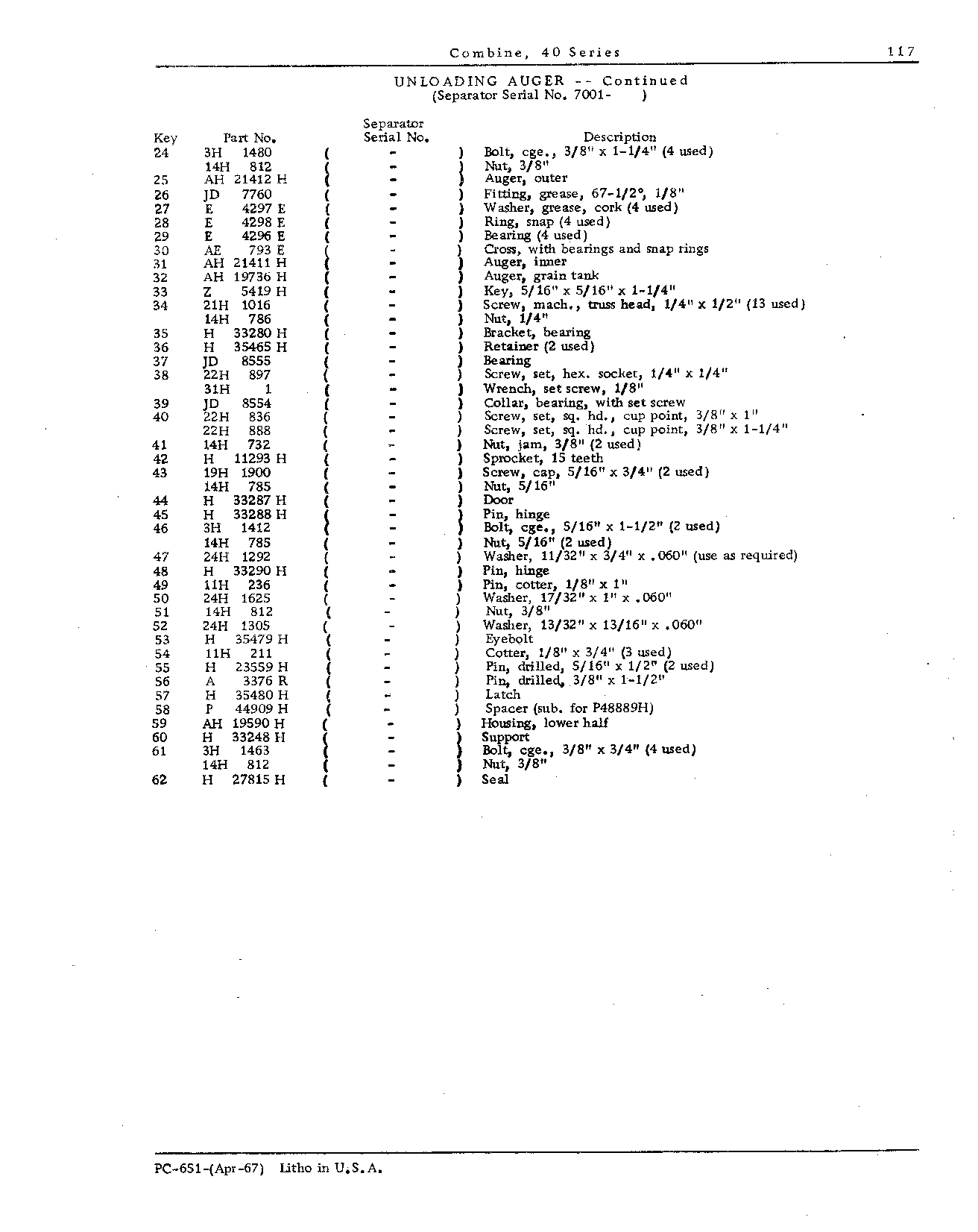 Grain Tank, Loading and Unloading Augers (Continued)