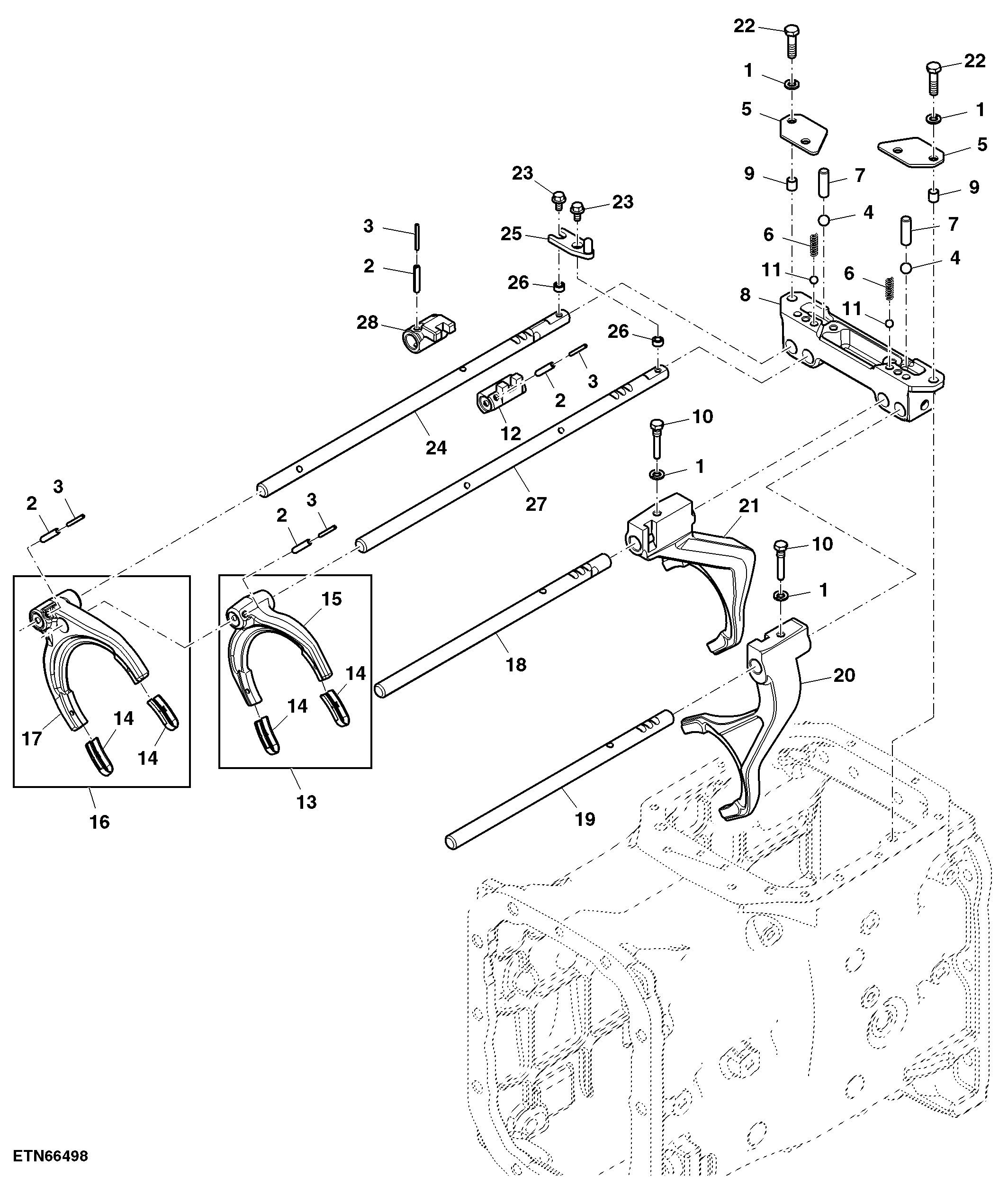 Fork and Shifter Assembly, W/ Electro-Hydraulic (Hi/LO), John Deere