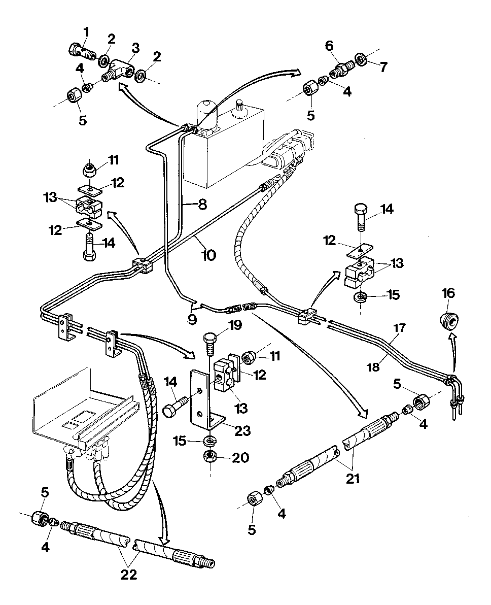 HYDRAULIC LINES, VALVULA, PRESURE, RETURN, CONTROL VALVE, RESERVOIR
