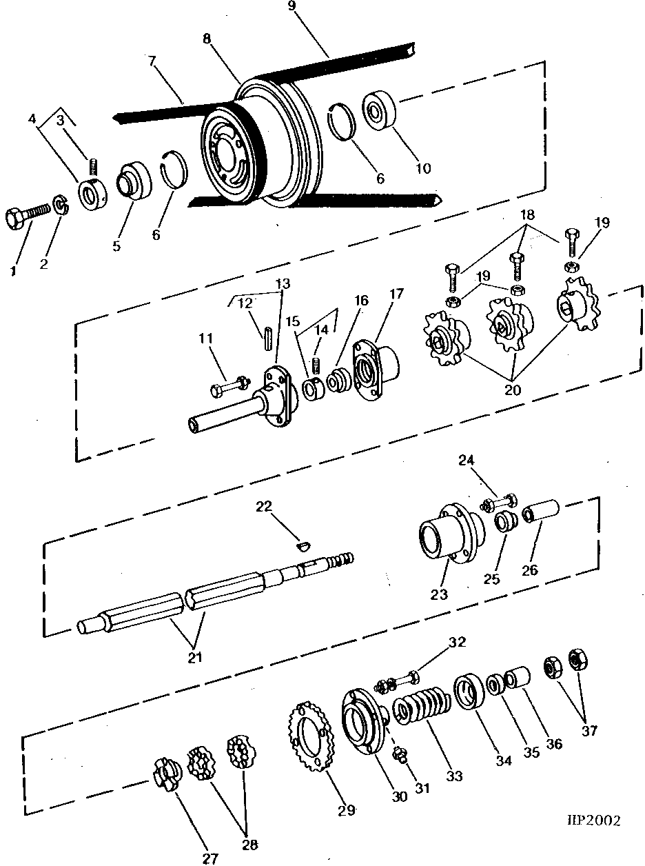 Upper Shaft and Sheaves, Fixed Drive W/ Reverser, Long Fixed Drive (409101 - 556300), Regular Fixed Drive (502551 - 556300)
