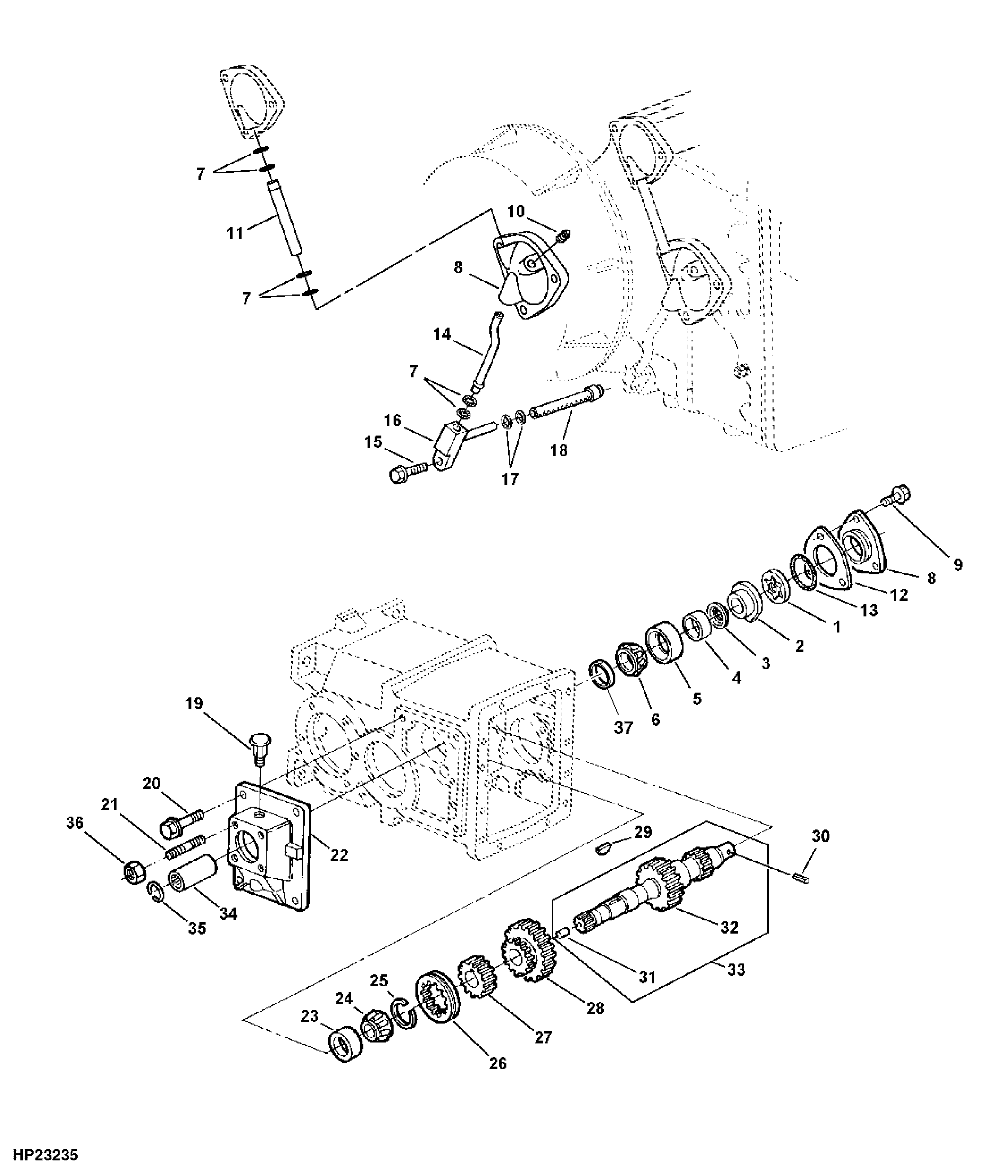 Transmission Input Shaft, Gears and Bearings