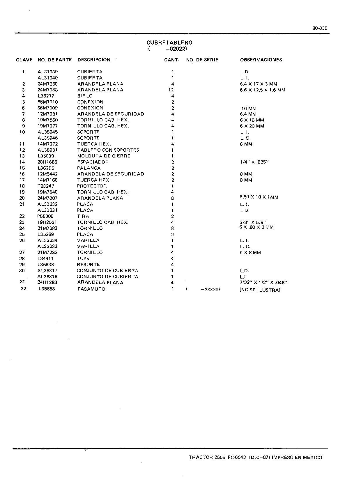 Cubretablero (Continued)