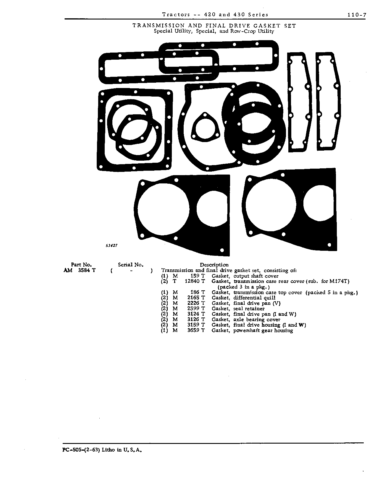 Final drive gasket set (I, V, and W)