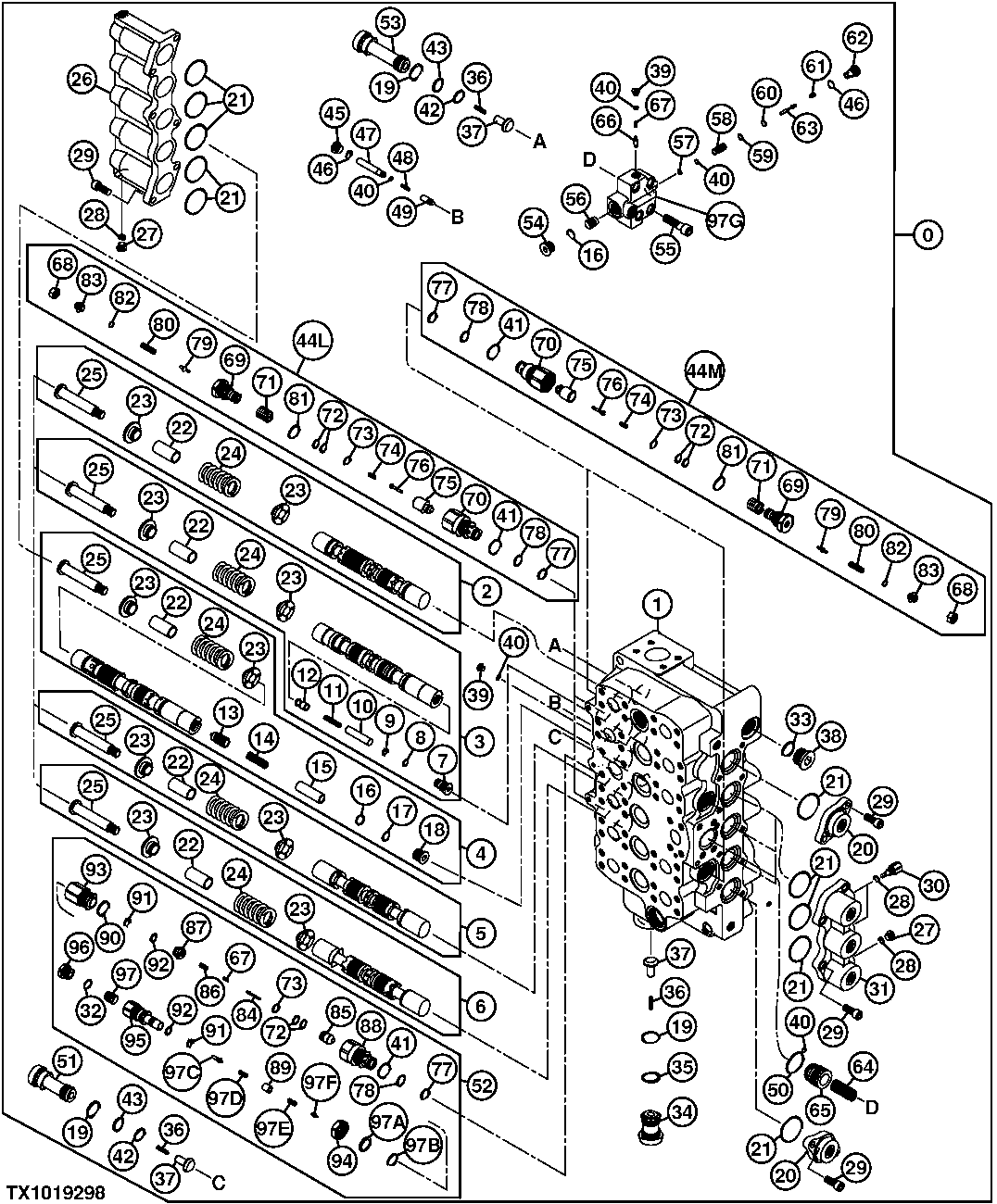 Control Valve Body and Spools (5 Spool Side)