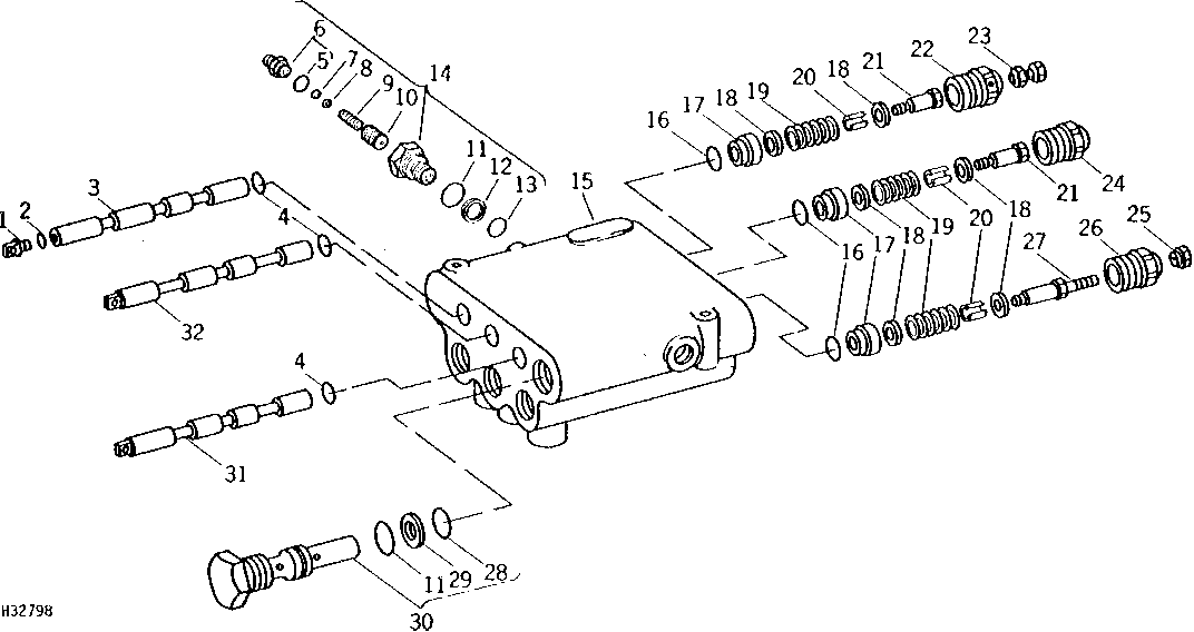 Main Hydraulic Control Valve Spools and Relief Valve (Export) (600001 - 620486)