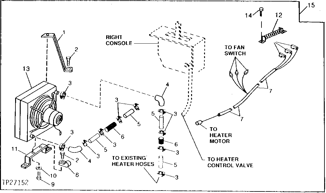 HEATER MOUNTING BRACKETS, HOSE CONNECTORS AND WIRING HARNESS