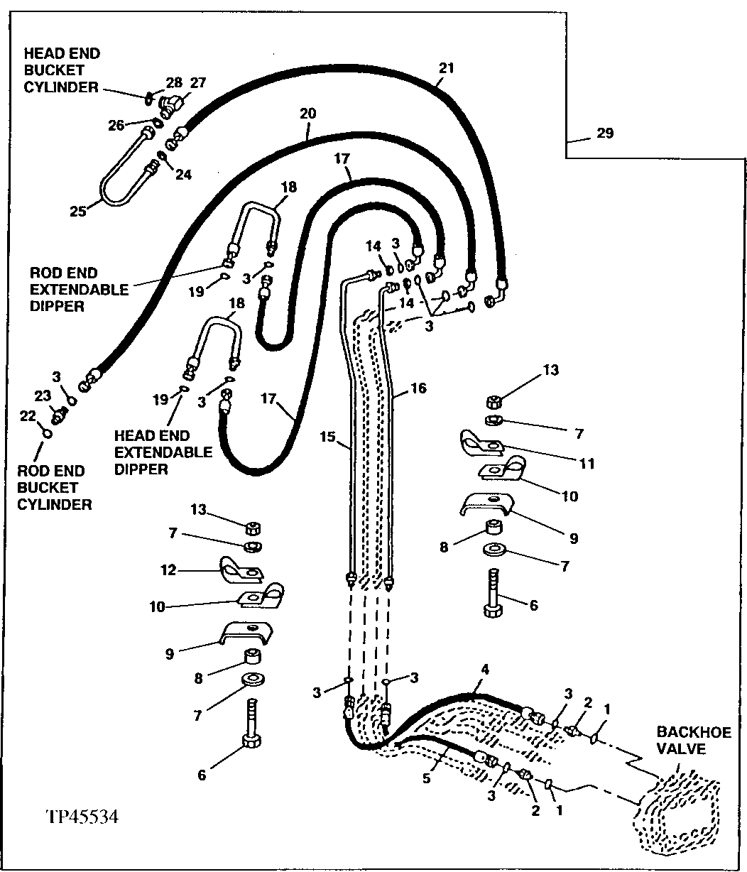 Standard Backhoe Hydraulics (Extendible Dipperstick) (801200 - )