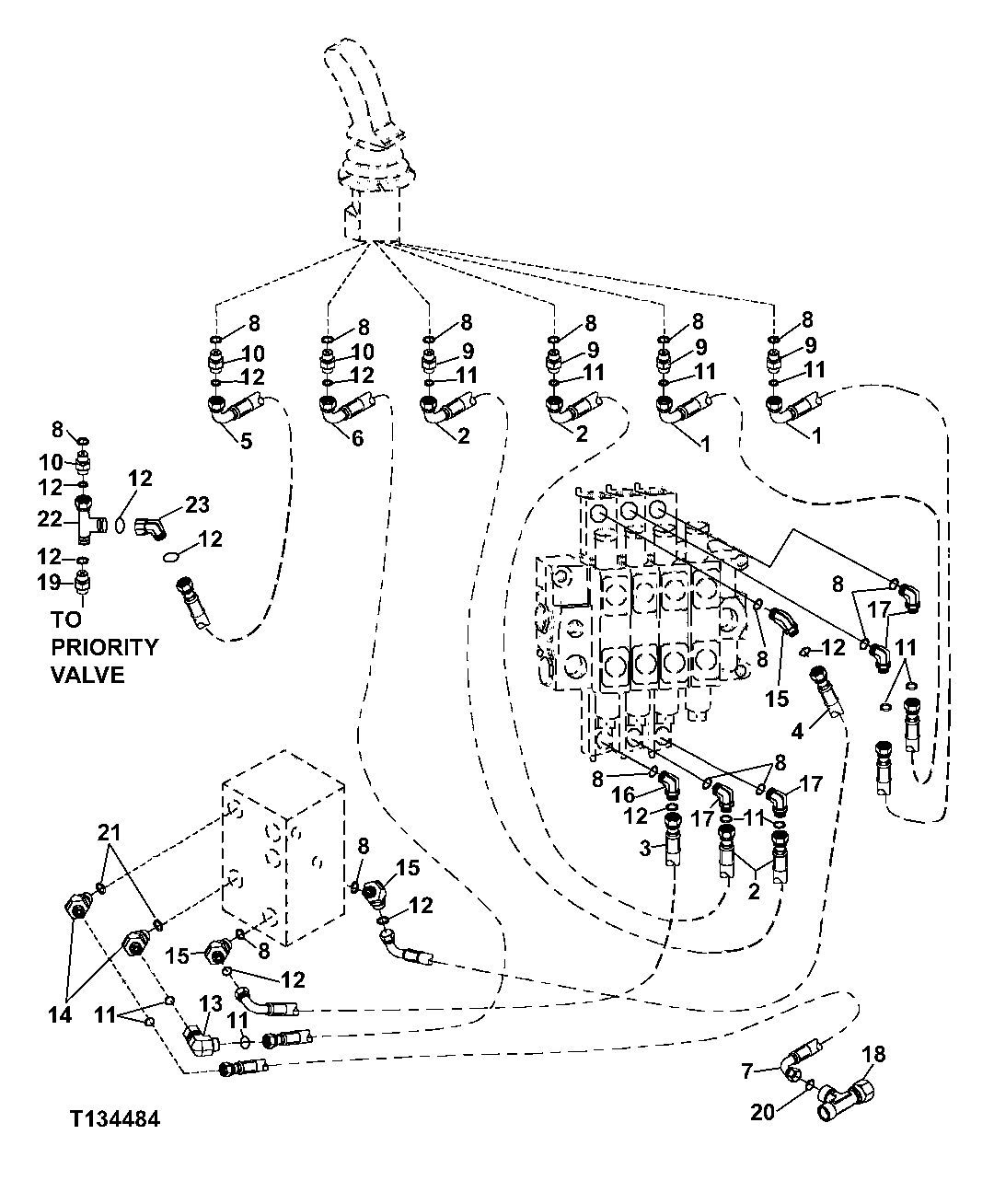GRAPPLE ROTATE PILOT VALVE HYDRAULIC LINES(DF)(SN -586336)