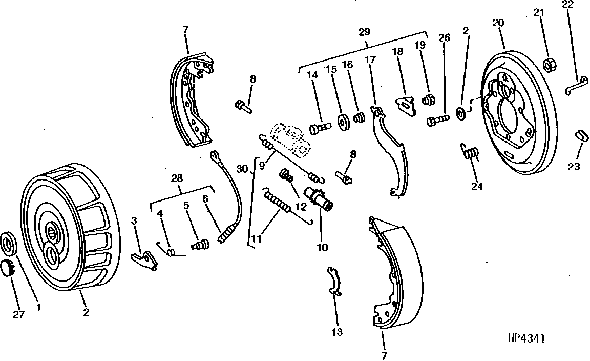 Brake Shoes and Drum (Left-Hand Illustrated)