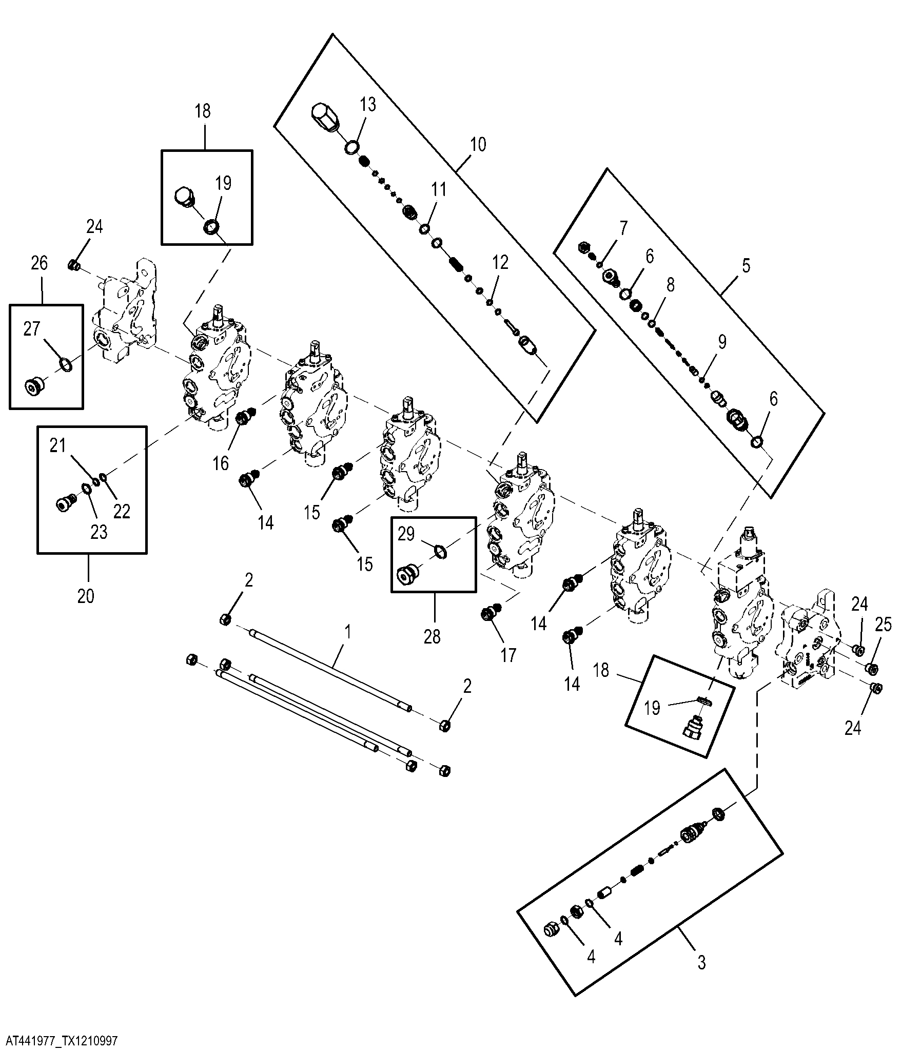 Backhoe Relief Valves, Six Function Manual Control