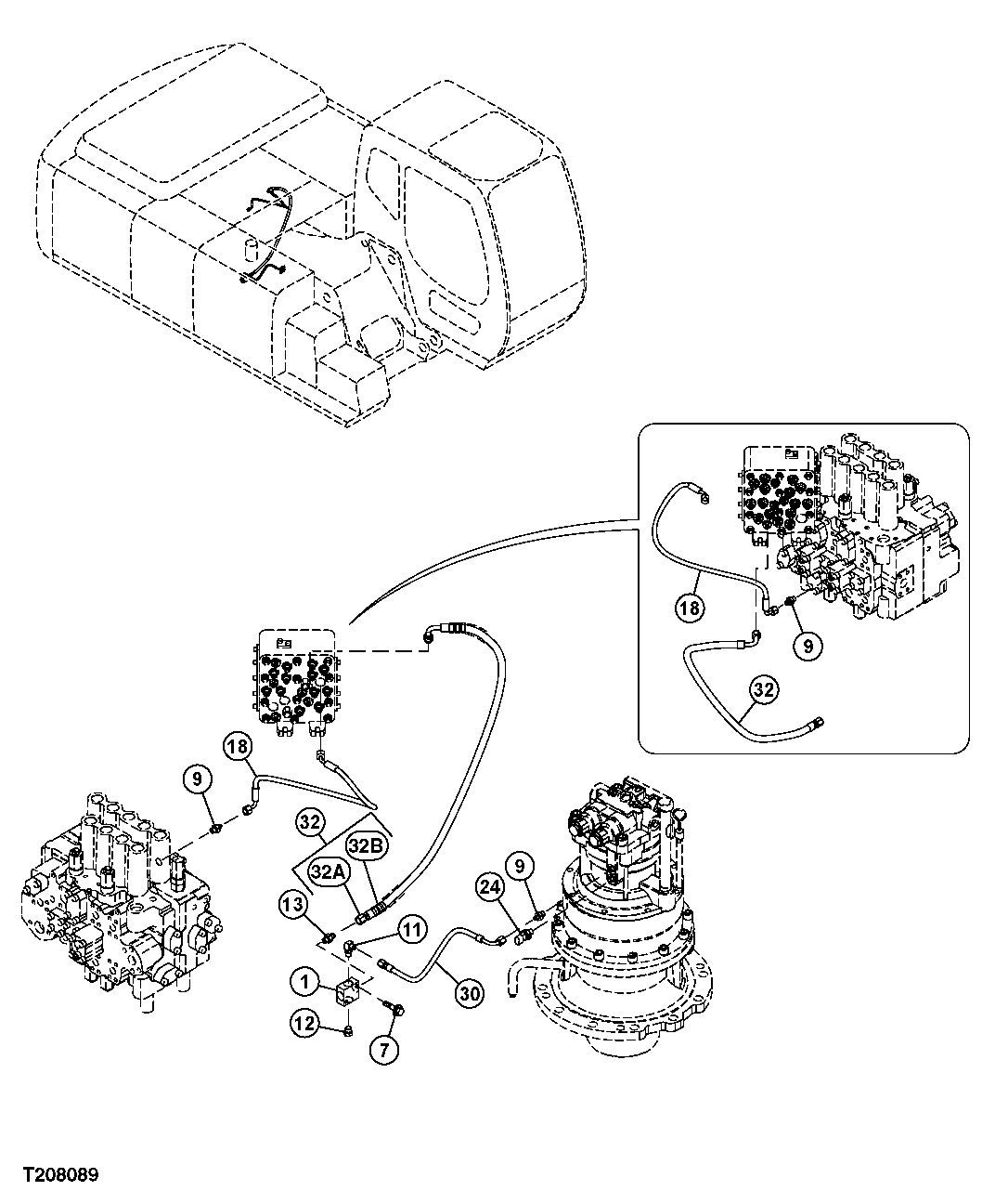 CONTROL VALVE TO SWING MOTOR HIGH PRESSURE HOSES