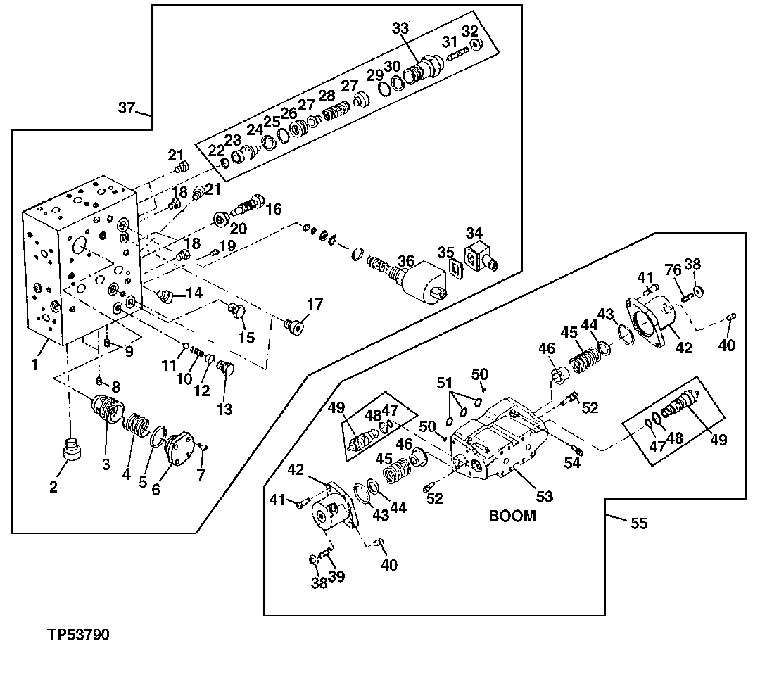 MAIN HYDRAULIC CONTROL VALVE MANIFOLD AND SECTIONS (LOWER) (556936 - )