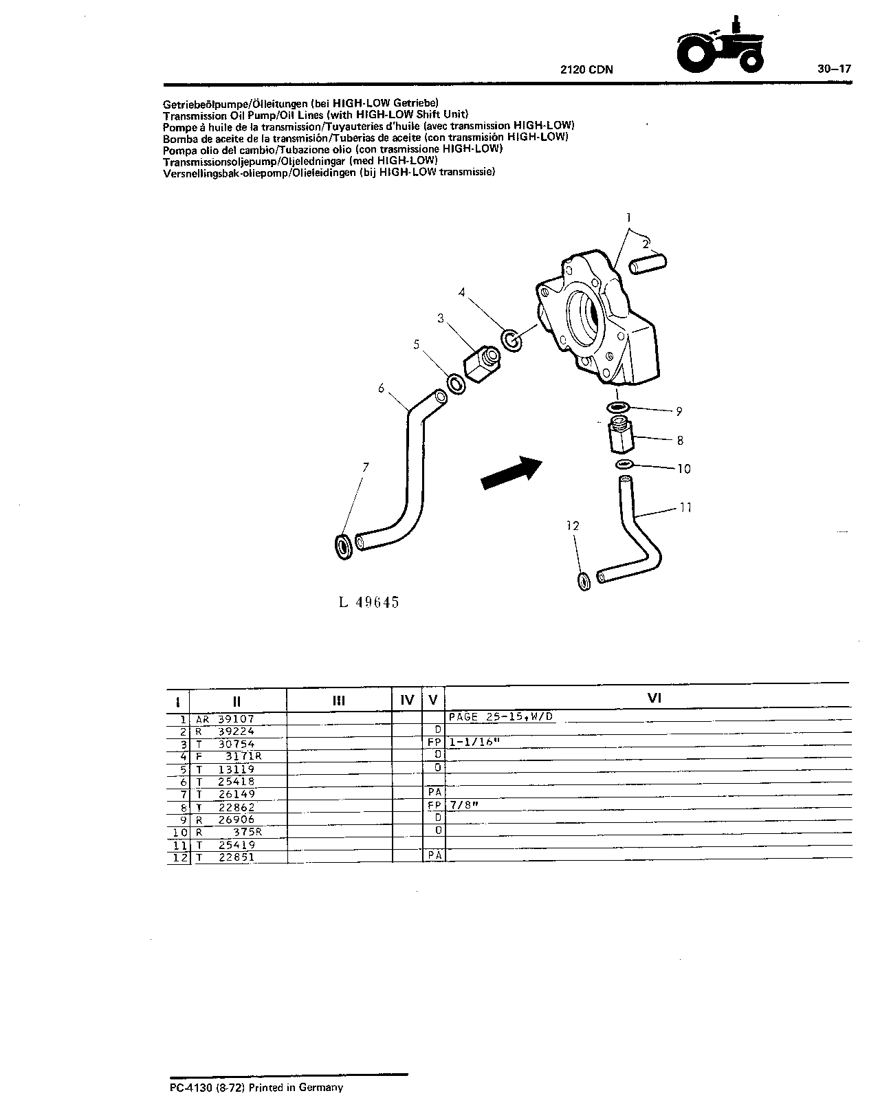 Transmission Oil Pump / Oil Lines (with HIGH-LOW Shift Unit)