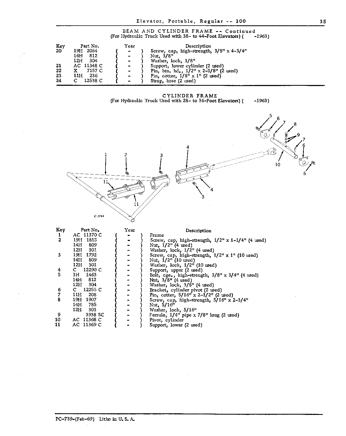 FRAMES, CYLINDER, HYDRAULIC: For Hydraulic Truck used with 28- to 36-Foot Elevators