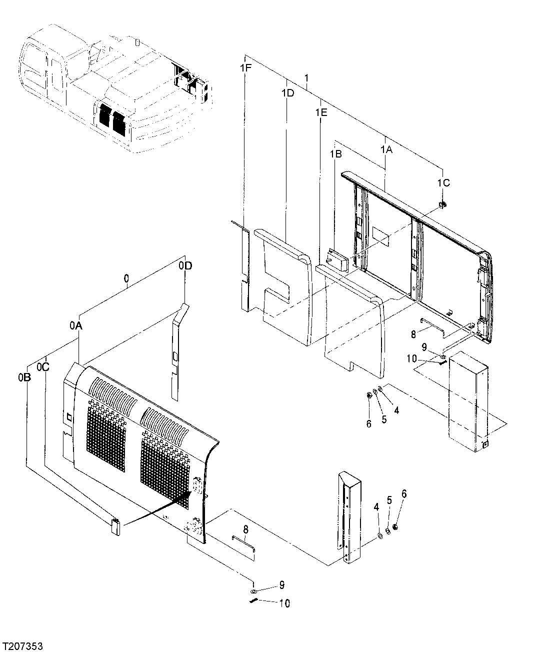 COOLING PACKAGE AND HYDRAULIC PUMP COMPARTMENT DOORS