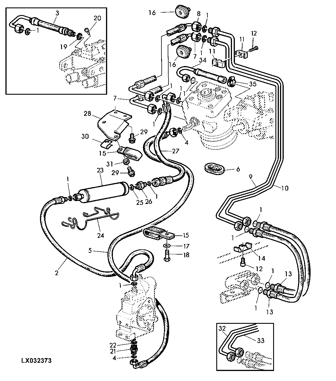 HYDROSTATIC STEERING, OIL LINES (FLAT FLOOR CAB)