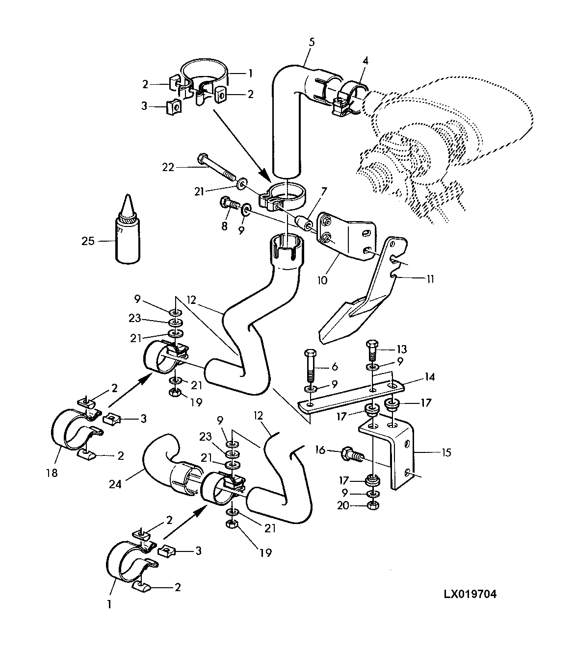 EXHAUST SYSTEM HORIZONTAL STACK, RIGHT HAND SIDE (WITHOUT FRONTLOADER)