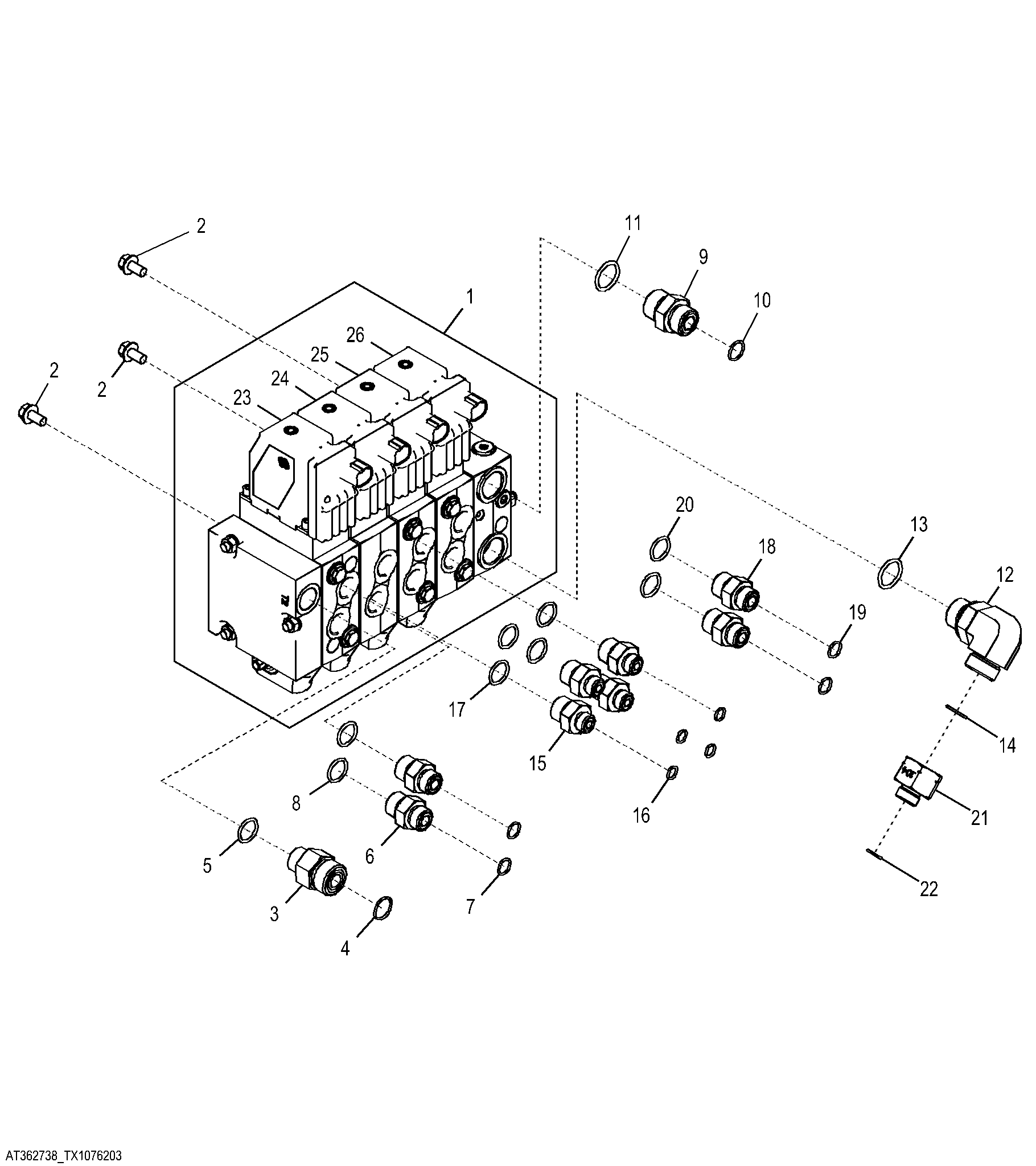 Four Spool Integrated Grade Control Valve and Fittings