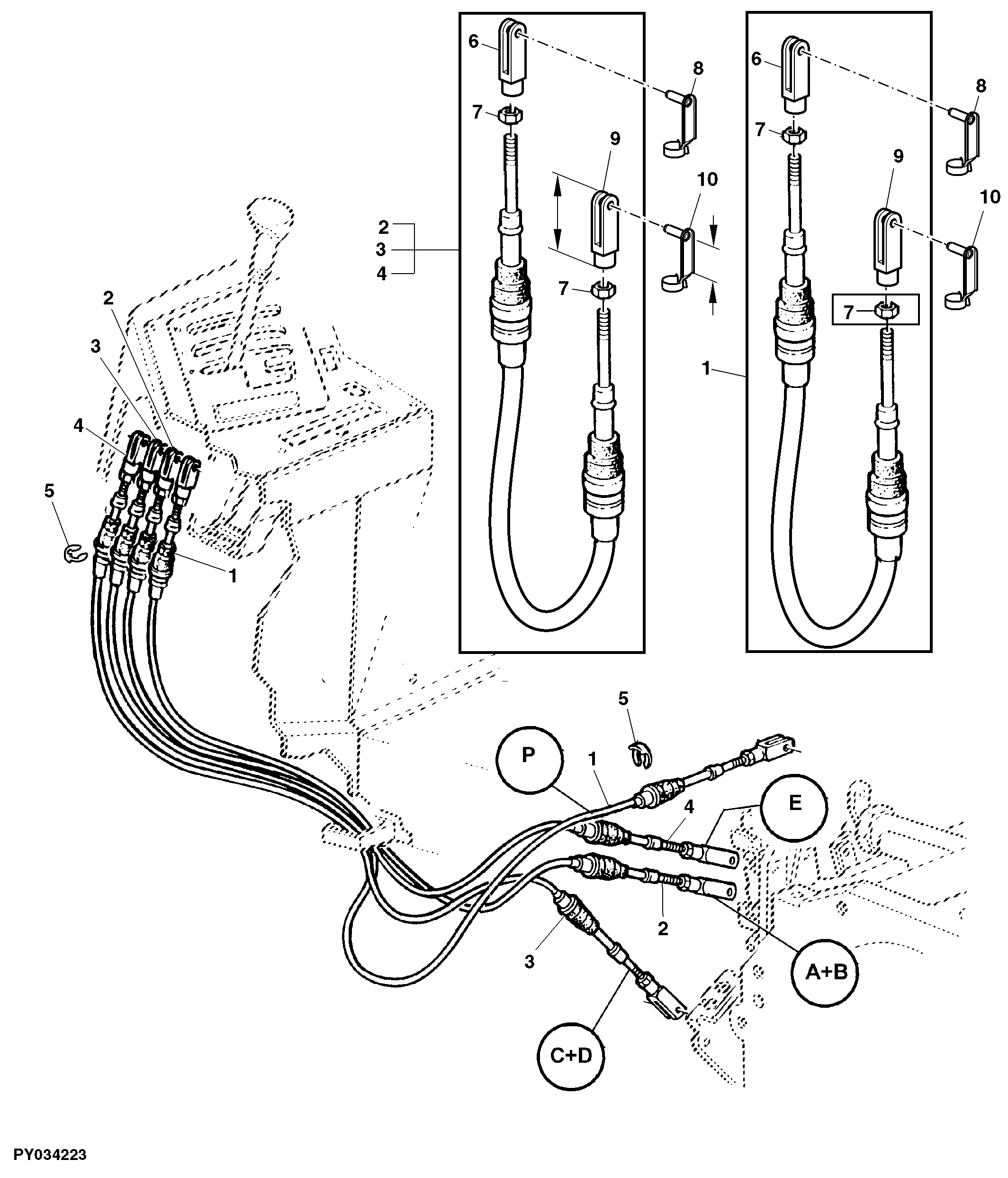 BOWDEN CABLES FOR RANGE SHIFT AND PARKING LOCK (POWRQUAD WITH REVERSER CONTROL AT STEERING COL.)