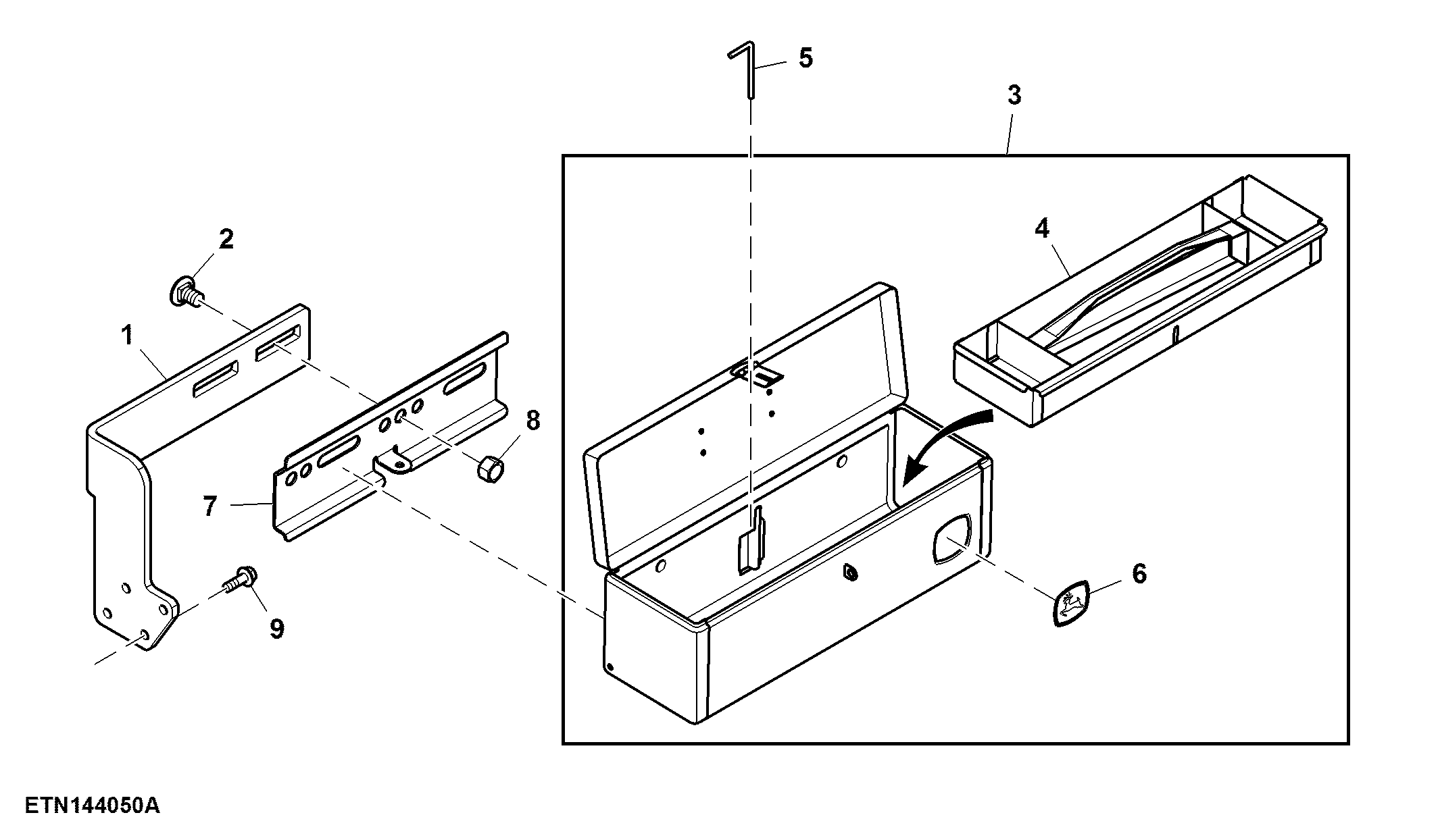 Toolbox W/ Tray, Mounting Parts, W/ Front Loader
