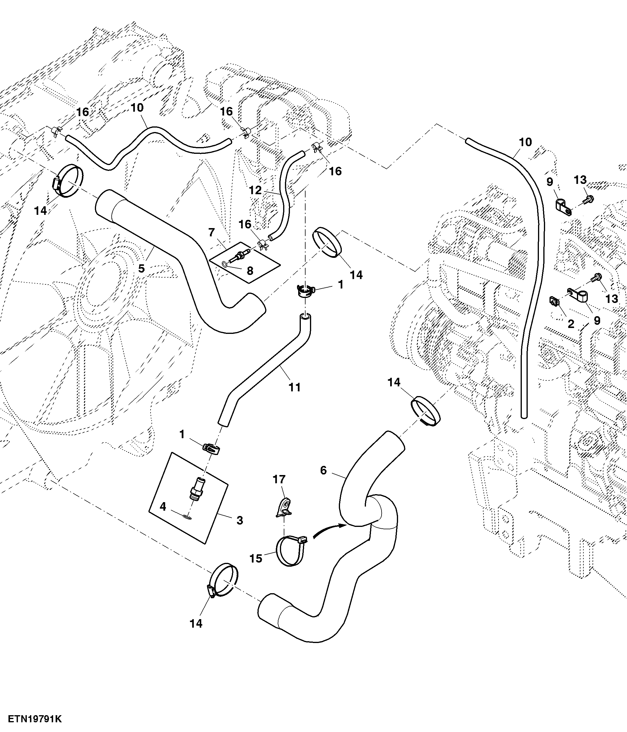 Radiator Hose, W/O Front PTO, 9.0 L T2 Engine