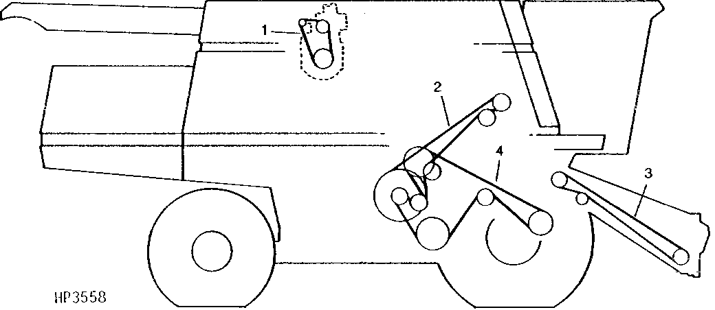 ALTERNATOR, SECONDARY COUNTERSHAFT, FEEDER CONVEYOR, SHOE, STRAW WALKER AND CONVEYOR AUGERS