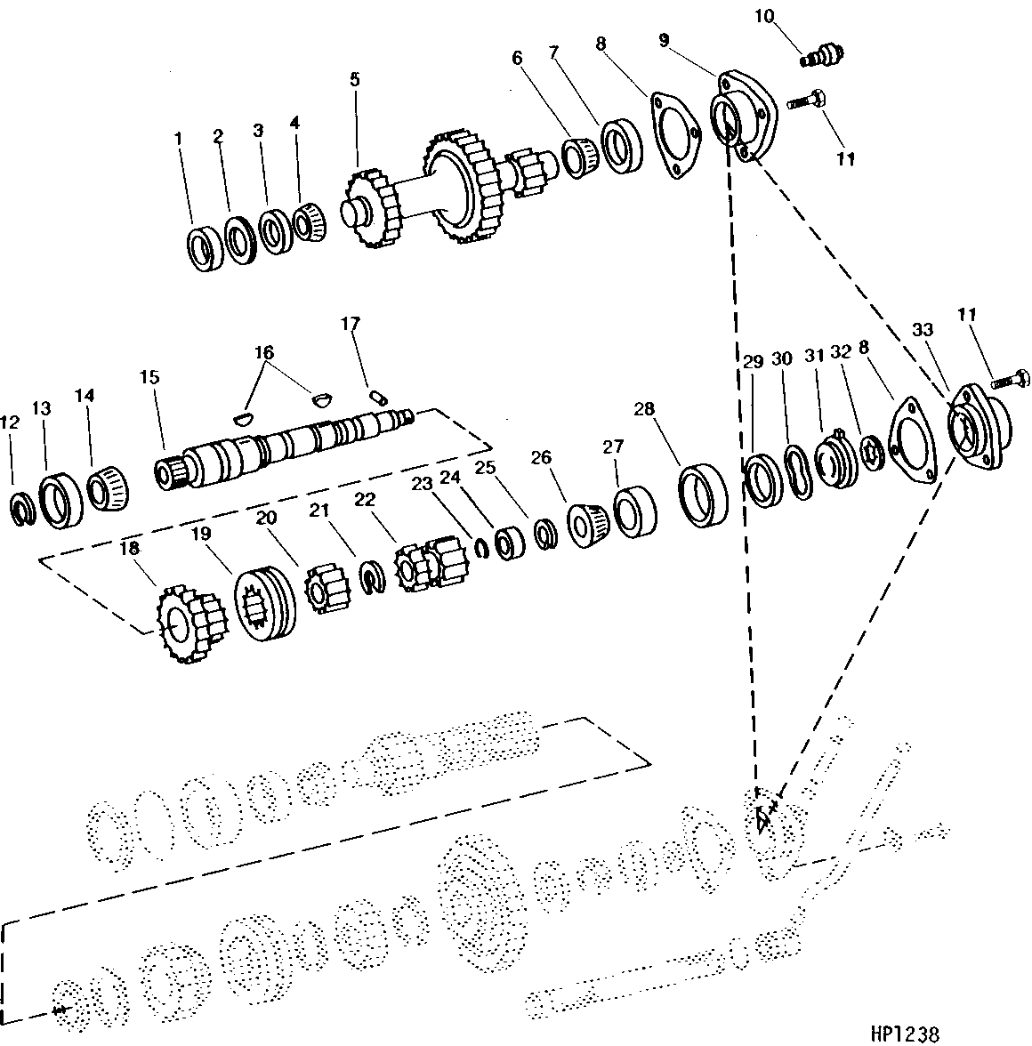 TRANSMISSION COUNTERSHAFT, INPUT SHAFT, GEARS, AND BEARINGS