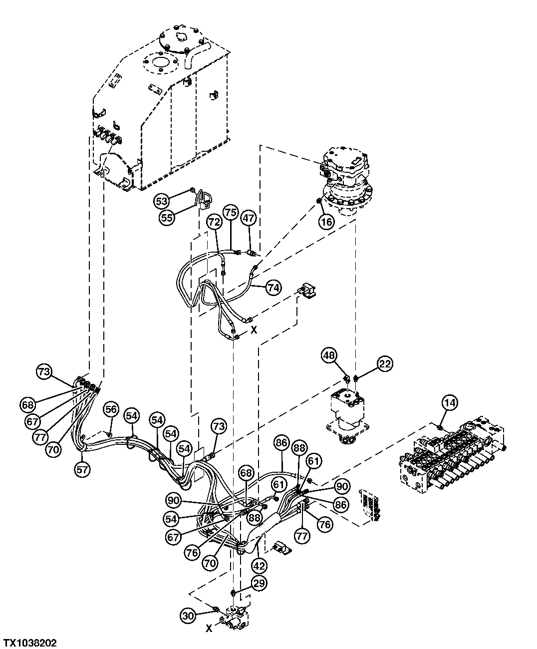 Pilot Lines (Swing Motor, Center Joint, Control Valve, Oil Tank)