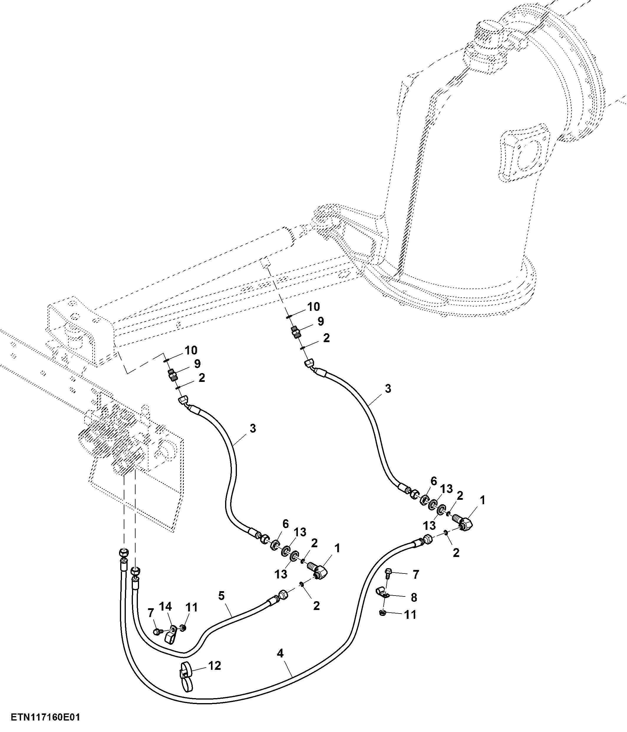Unloading Auger Swing Cylinder Lines and Hoses, 3.2 bps