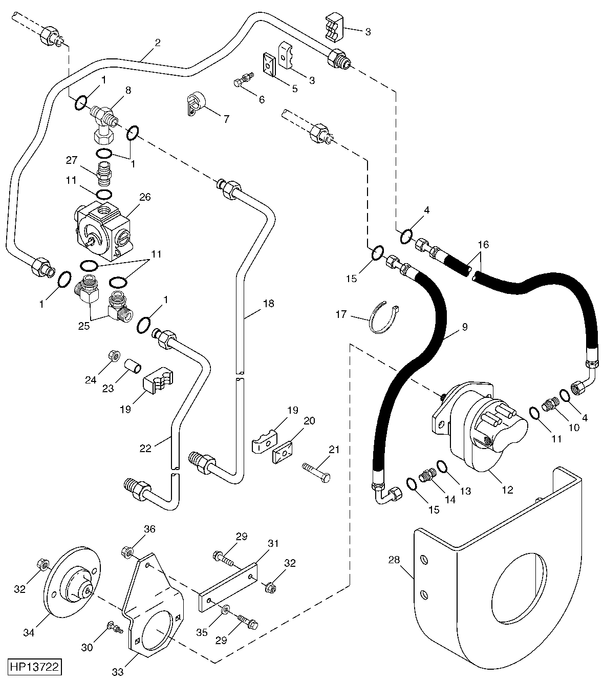 Chaff Spreader Lines, Hoses, Valve And Pump