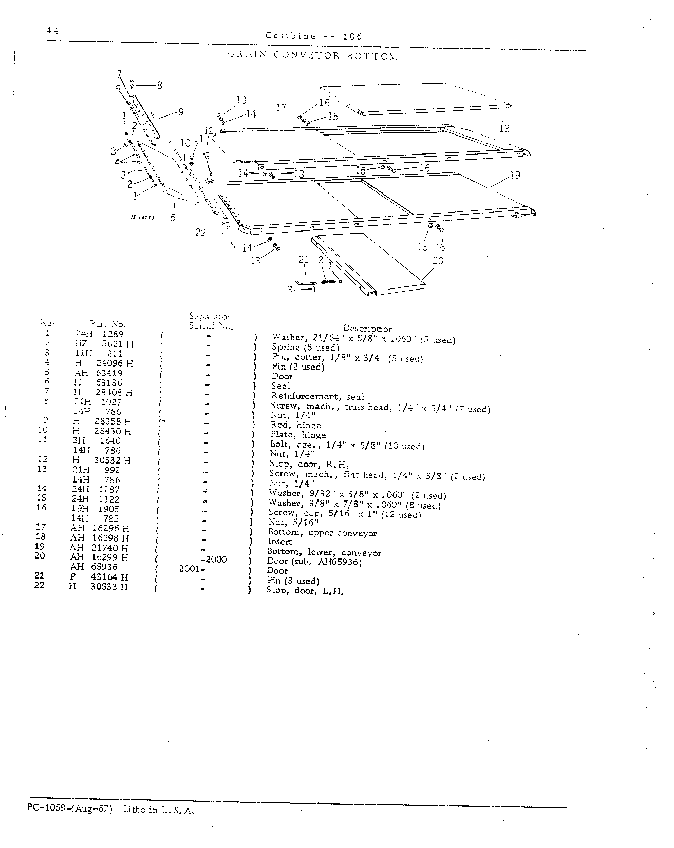 Beater, Platform Electromagnetic Clutch, Grain Conveyor Chains and Bottoms (Continued)