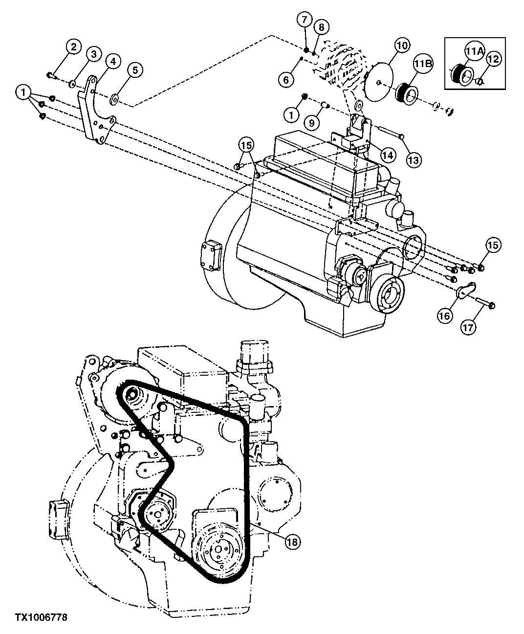 ALTERNATOR MOUNTING BRACKETS AND BELT (55 AMP) (WITHOUT AIR CONDITIONING)