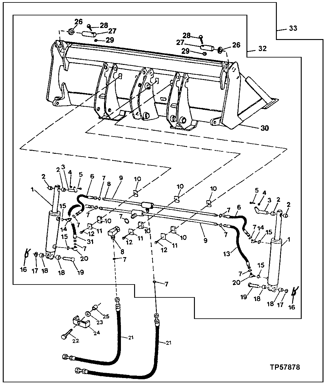 Multi-Purpose Bucket, Bucket Cylinder and Hydraulic Oil Lines ( - 881677)