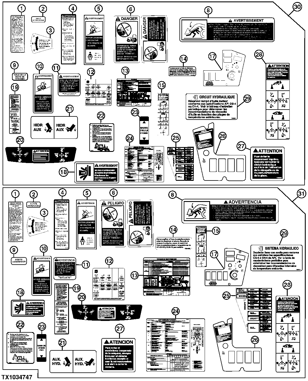 Trademarks and Labels French and Spanish (Engine 4045HT054, 4045HL287)