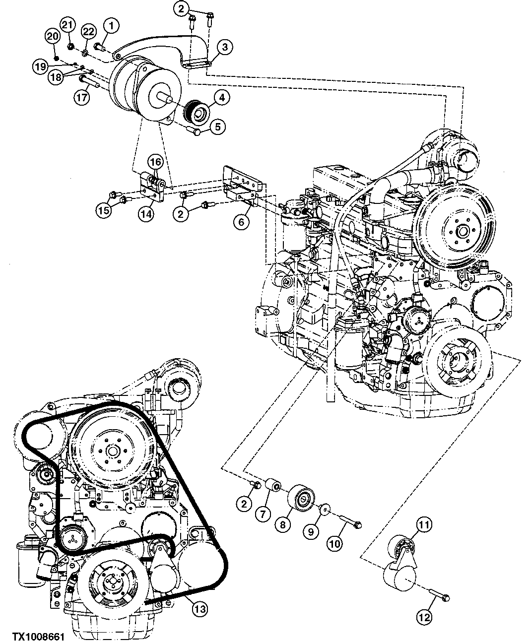 ALTERNATOR MOUNTING BRACKETS AND BELT (80 AMP) (WITH AIR CONDITIONING)