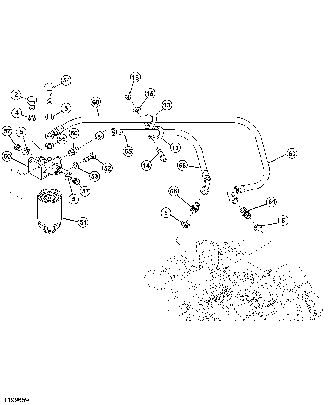 Engine Fuel Filter, Fuel Filter Bracket And Fuel Filter Hoses (S.N. -005599)