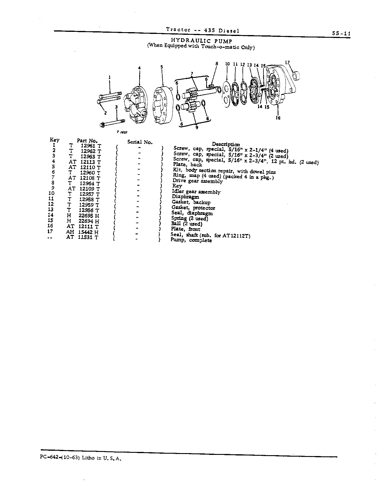 Hydraulic pump (with touch-o-matic only)