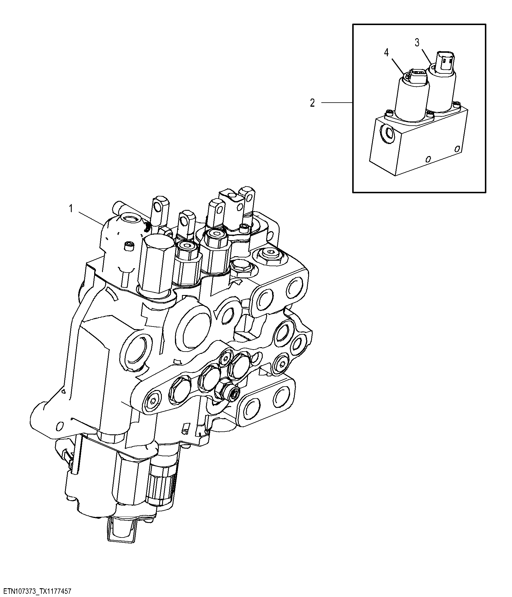 Loader and Stabilizer Valve, Five Function with Electrohydraulic Auxiliary (Use For AT426703)