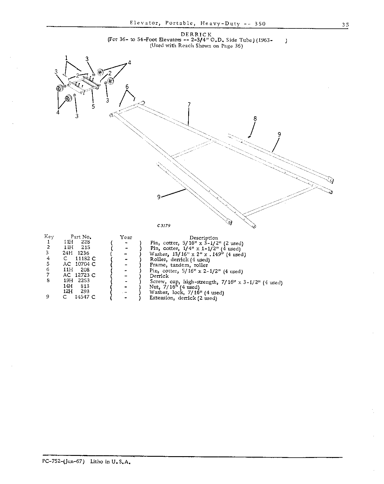 DERRICKS: For 36- to 54-foot Elevators - 2-3/4"O.D.Slide Tube (1963- )
