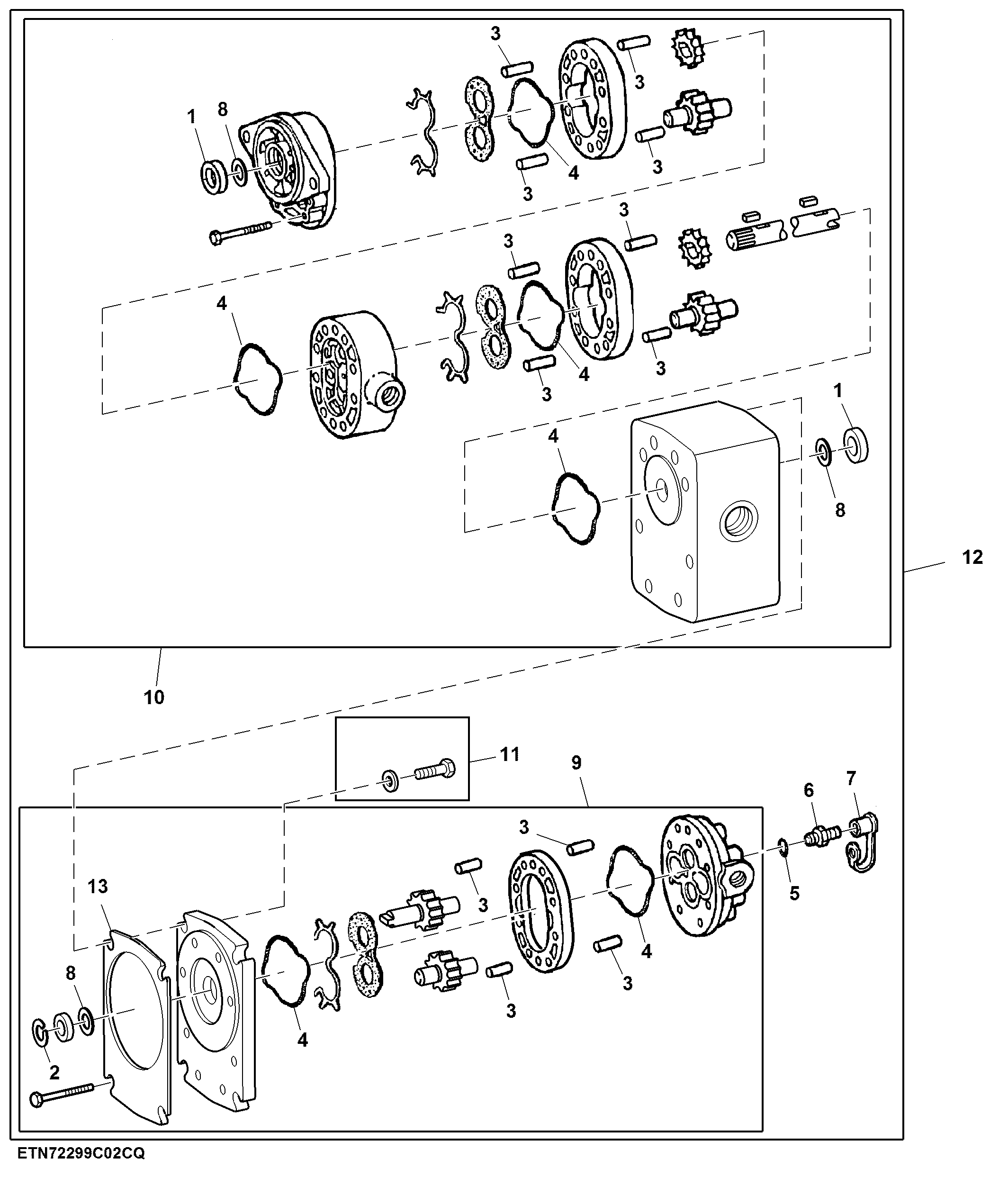 Main Hydraulic Pump, W/O Automatic Feed Rate and Push Button Shift Transmission, 105 cc