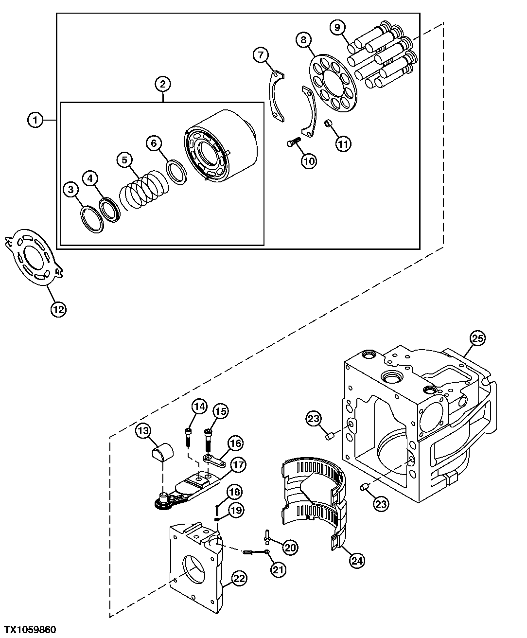 Hydrostatic Pump Housing, Swashplate, Piston and Cylinder Block Assy (Righthand)