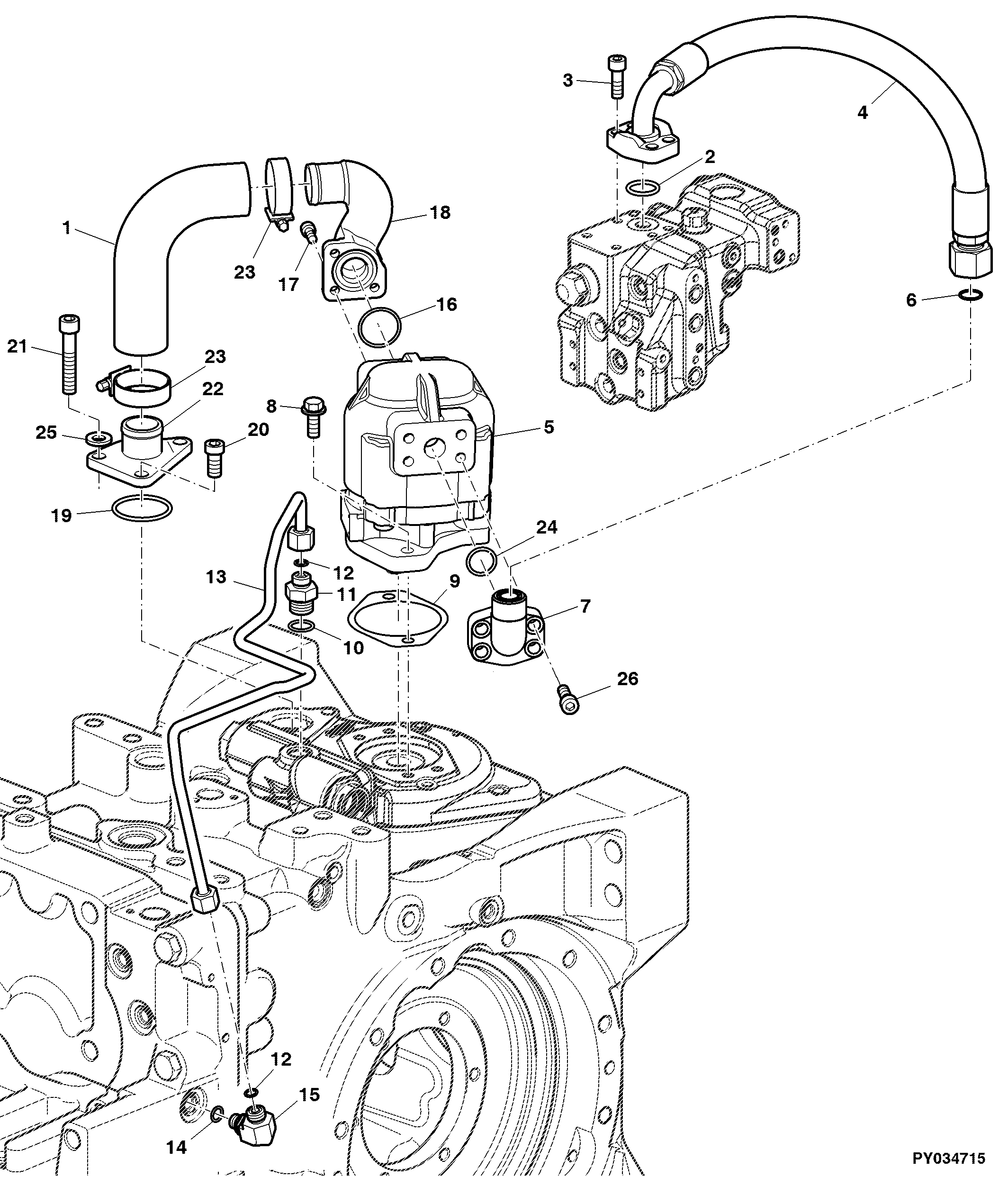 HYDRAULIC PUMP (35 CM3) WITH SUCTION AND PRESSURE HOSE