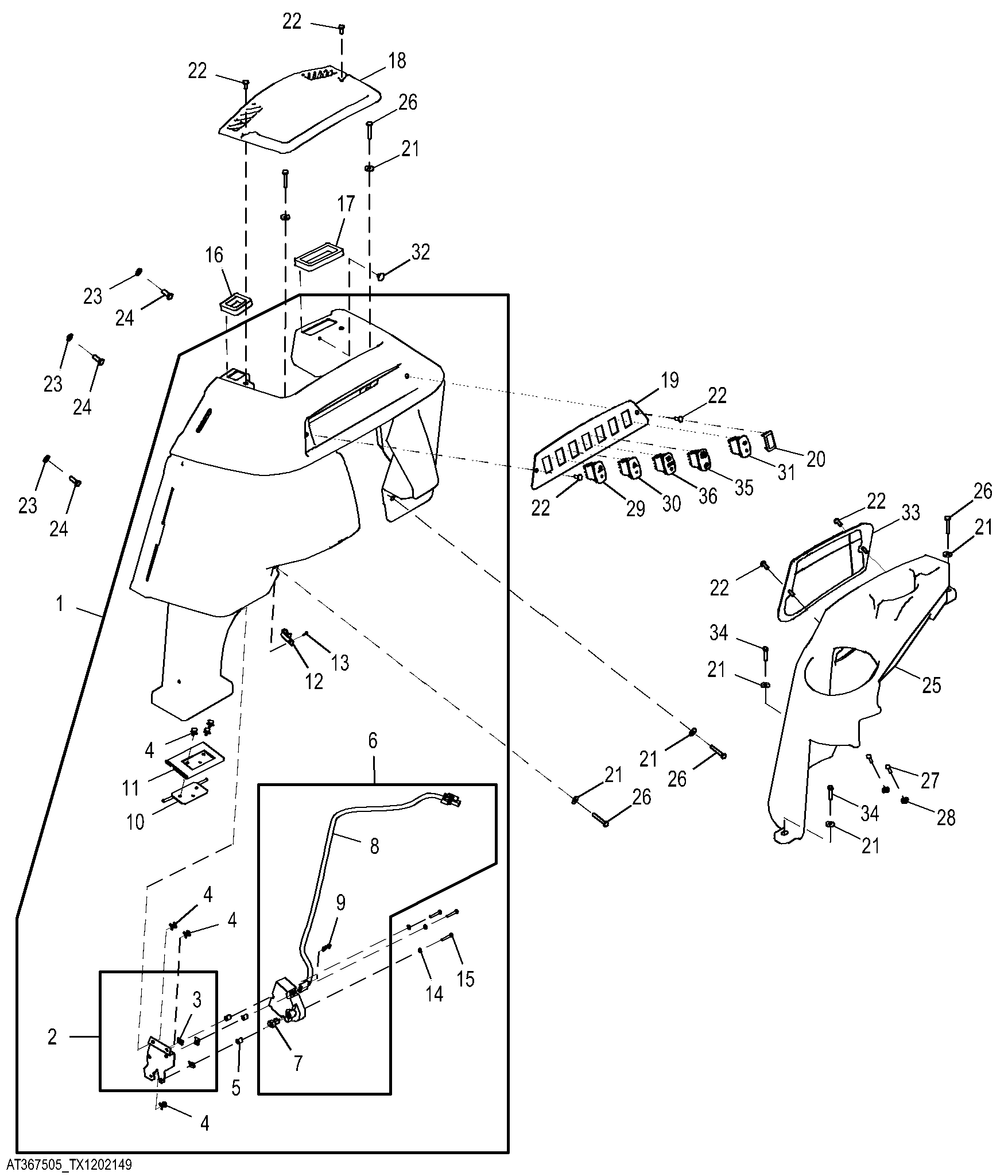 Front Console and Loader Control Lever Cover with Air Conditioning and Pilot Controls